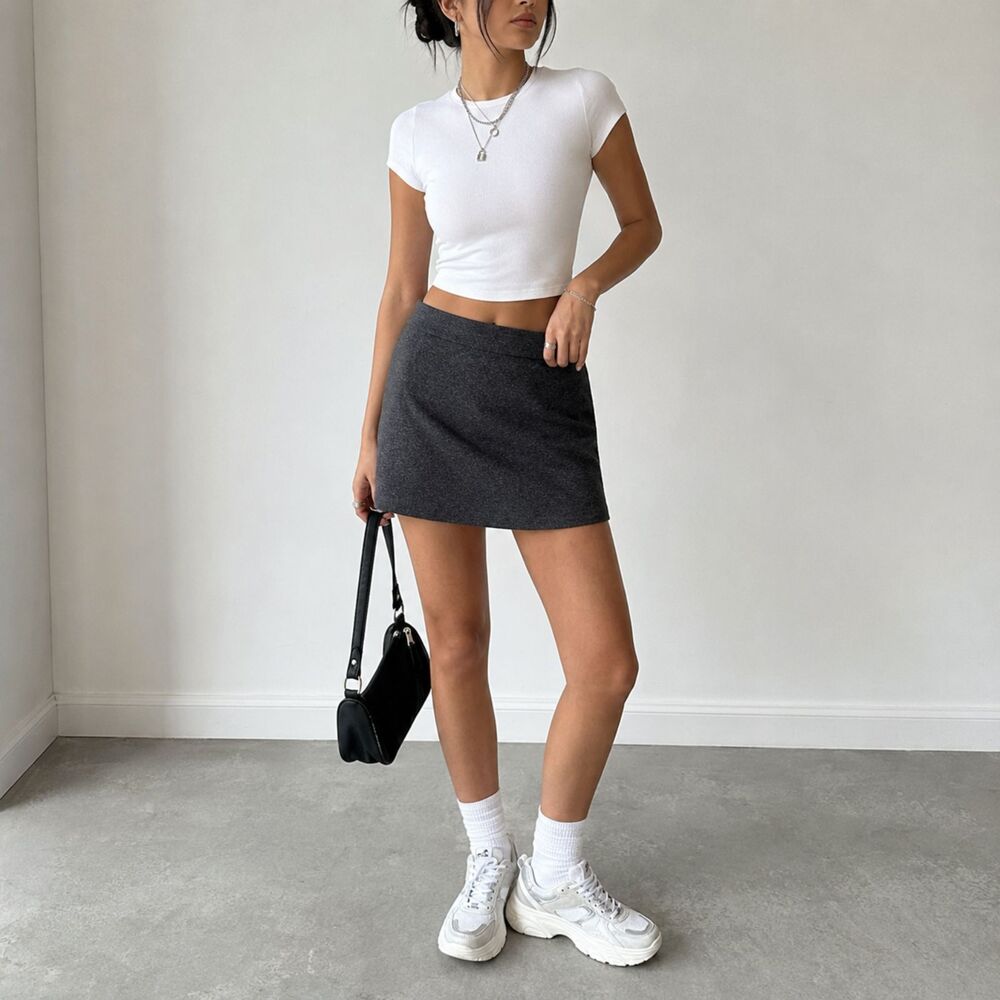 Forever 21 Charcoal Heather Gray Mini Skirt Zip Back Stretch Y2K Size S